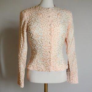 Vintage blush pink jacket w blush ribbon & tiny pearls- excellent condition 6P